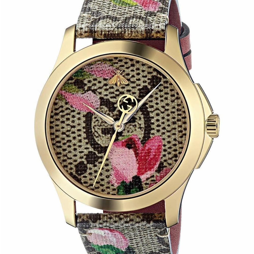 Gucci G-Timeless 38 MM Yellow Gold w GG Supreme Canvas Strap Women’s